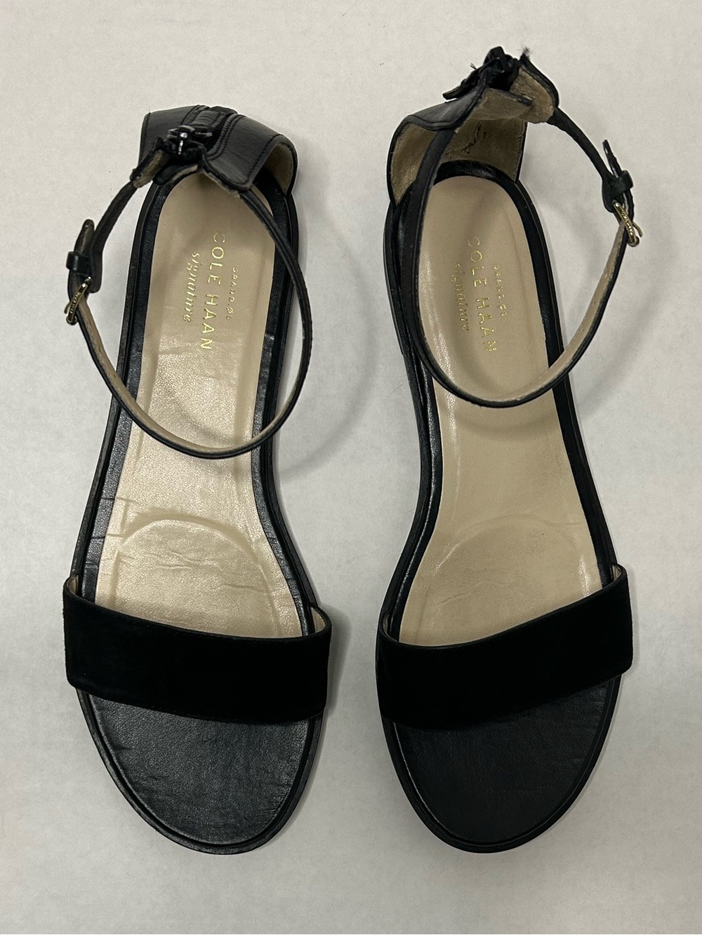 Cole Haan Black Suede/Leather Ankle-Strap Sandals